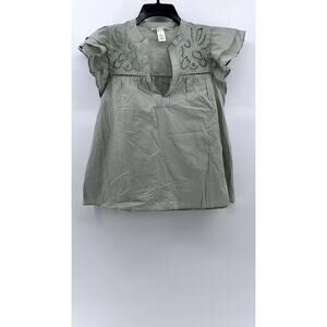 H&M Women's Gray Eyelet Flutter Split Neck Blouse SZ S